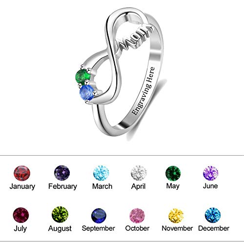 ORFAN Personalized Sterling Silver Infinity Mothers Rings with 1-6 Simulated Birthstones Family Rings for Mother Grandmother Custom Christmas Gift for Mother2