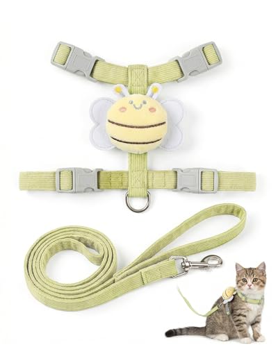 HAPZUR Harnais pour chat avec laisse 1 pièce, taille M, vert - Motif petite abeille, anti-évasion réglable pour chats, chatons, petits chiens & lapins, doux...