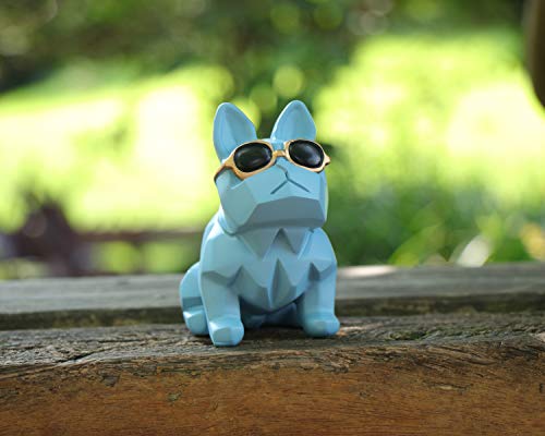 Mini Geometric Dog Puppy Figure with Sunglasses, 87 x 54 x 92 mm, Blue Colour, Minimalist Animal Statue Made of Resin, Home - Image 4
