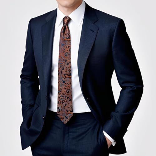 Image of Hi-Tie 70 inches Ties for Men Silk Extra Long Necktie and Pocket Square Cufflinks Set Men Big and Tall Tie Business