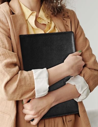 Image of Mymazn Padfolio Portfolio Folder, Faux Leather Interview Resume Folder with Document Organizer & Business Card Holder, Letter-Sized Notepad Legal Pad Holder for Men Women (Black)