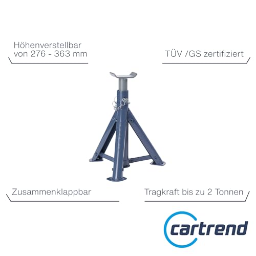 cartrend hydraulischer Wagenheber, Stockwagenheber, Stempel-Wagenheber, Tragkraft bis 2000 kg, gefertigt aus Qualitätsstahl & Unterstellbock, 2 Tonnen Traglast, höhenverstellbar von 278 mm bis 366 mm