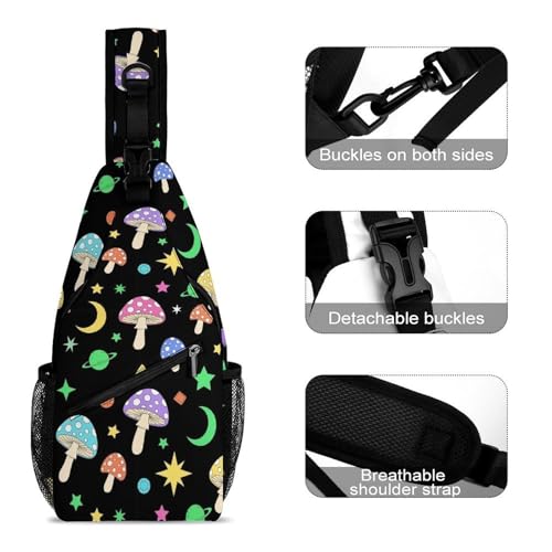 Men's Sling Shoulder Crossbody Backpack, Sturdy Anti-Theft Daypack for Running Gym Exercise, Neon Mushrooms Bags3