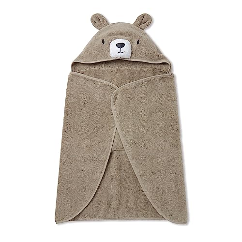 Image of MORI Boys and Girls Hooded Bear Bath Towel in Taupe - Unisex Baby Toddler Soft Blanket - Ultra Absorbent and Long Lasting - One Size