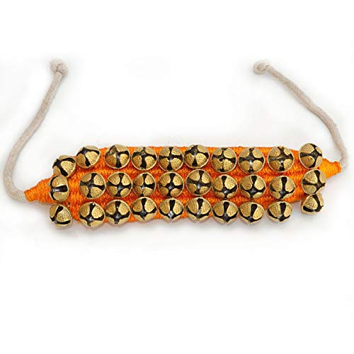 Handmade Indian Classical Dance Accessories Orange Pad Ghungroo Pair Dancing Bells 3 Line (14 No. Ghungroo)