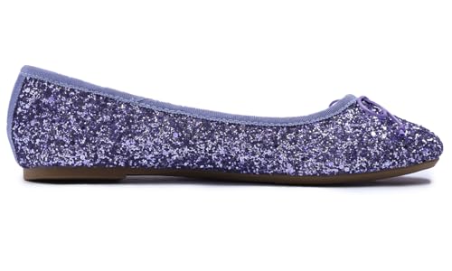 Feversole Round Glitter Ballerina, Damen Klassische Ballerinas Profilsohle Glänzende Ballerina Flach Glänzende Lavendel 38