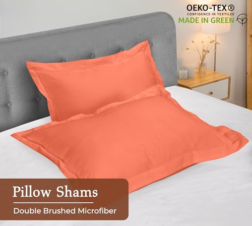 Image of Royale Linens Pillow Shams 2 Pack King Size 20x36 Inch - Brushed 1800 Microfiber - Bed Pillow Shams, Wrinkle Resistant Super Soft and Cozy - Back Overlap Closure - Oxford Pillowcase (King, Coral)