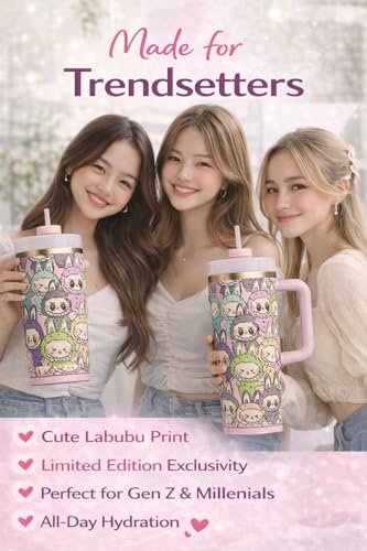 Image of Stanley The Quencher H2.0 Flowstate Tumbler with Straw, 40oz, Pink Labubu Character Print, Double-wall Vacuum Insulated, Limited Edition
