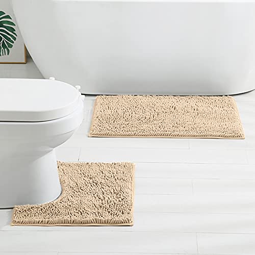3-teiliges Badezimmerteppich-Set, Shaggy Ultra Weich Anti-Rutsch Badezimmermatten-Set, Inklusive U-förmiger Kontur-WC… – Bild 3