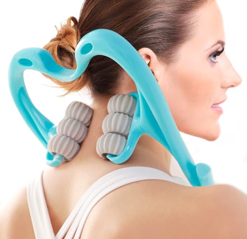 Rejopes Neck Massager - Neck and Shoulder Handheld Massager with 6 Balls Massage Point - Premium Deep Tissue Relief for Neck, Back, Shoulders, and Legs (Blue)