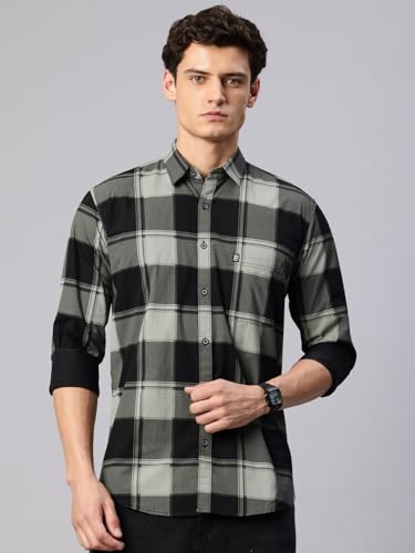 Image of Majestic Man Stylish Slim Fit Cotton Spread Collar Checked Casual Shirt