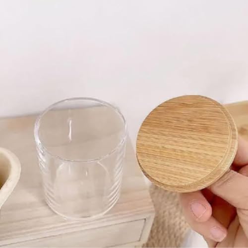 Kit 02 Porta Cotonete Organizador de Algodão Acrílico Transparente Tampa de Bambu Caixa de Armazenam