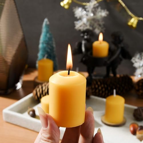 Velas votivas de cera de abelha, velas votivas de cera de abelha natural, 6 pacotes, sem cheiro e se