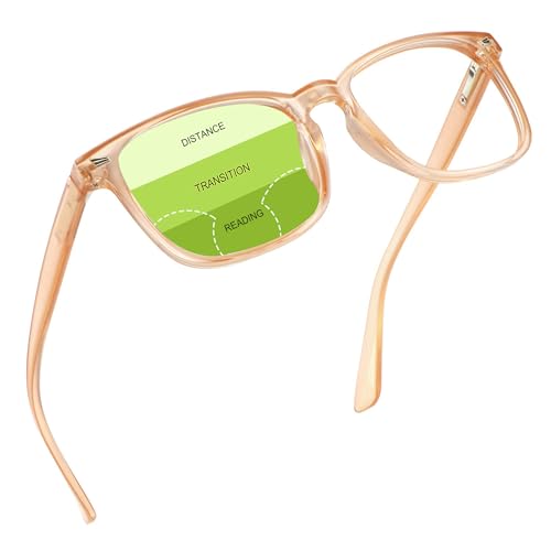 Image of YEIN Progressive Multifocus Reading Glasses, Spring Hinge Blue Light Blocking Glasses for Women Men, No Line Multifocal Readers with Clear Lenses (champagne,+0.50 /+2.75 magnification)