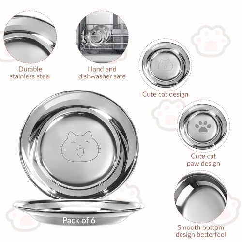 Alitree 6er-Pack Katzennapf,Katzennäpfe aus Edelstahl 304,Wassernapf,Futternapf,Katzennapf-Set, für Katzen, kleine Hunde flach, sturzsicher und leicht zu reinigen
