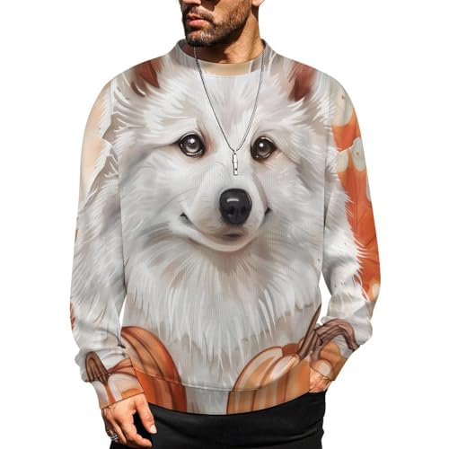 Mens Crewneck Sweater Dog Autumn Crew Neck Sweater for Men Casual Party Holiday Pullover