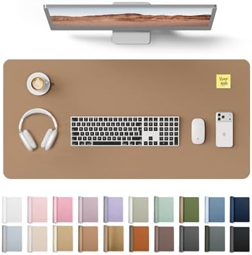 YSAGi Leather Desk Pad Protector, Office Desk Mat, Large Mouse Pad, Non-Slip PU Leather Desk Blotter, Laptop Desk Pad, Waterproof Desk Writing Pad for Office and Home (Khaki, 35.4" x 17")
