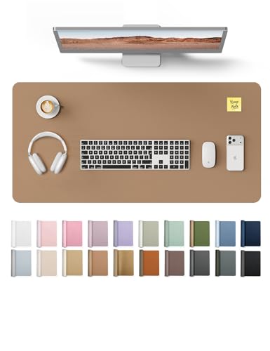 YSAGi Leather Desk Protector, Office Mat, Large Mouse Mat, Non-Slip PU Leather Blotter, Laptop Desk Mat, Waterproof Writing Pad for Office and Home (Khaki, 31.5" x 15.8")
