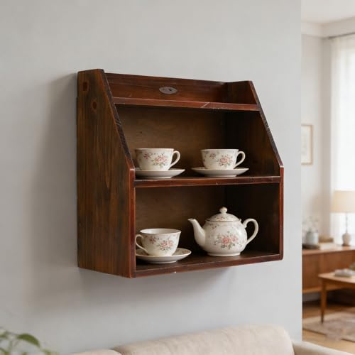 Étagère Murale en Bois Vintage à 3 Niveaux pour Tasses et Succulentes