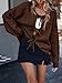 Saodimallsu Womens Tie Front Cardigan Sweaters Cute Bow Puff Long Sleeve 2025 Fall Loose Ribbed Knit Trendy Sweater Tops Brown