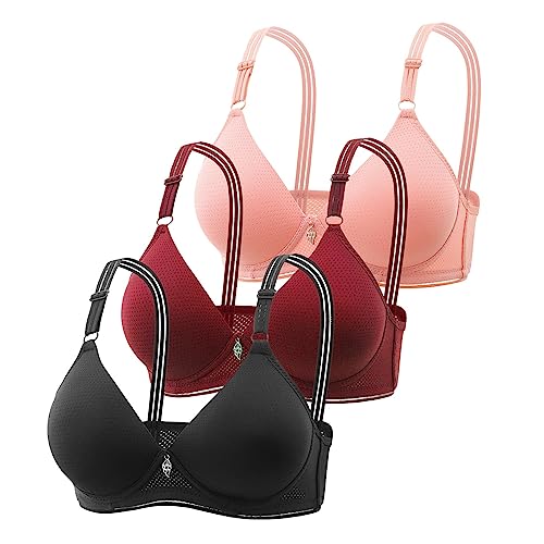 Generisch 3 piezas de sujetador de verano cómodo para mujer con pecho delgado, pequeño, fruncido, transpirable, cómodo, sin anillo de acero, mantiene el sujetador caído en posición vertical para yoga,