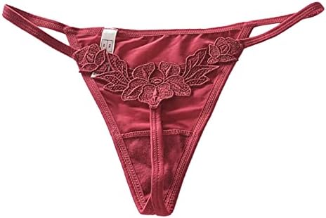 Sexy Thongs for Women Floral Low G Embroidered Panties Thong Waist Women Briefs Out Thin String Underwear Wine