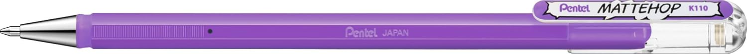 Pentel Mattehop K110V 1.0mm High Density Matte Finish Gel Rollerball Pen - Light Purple (Pack of 12)