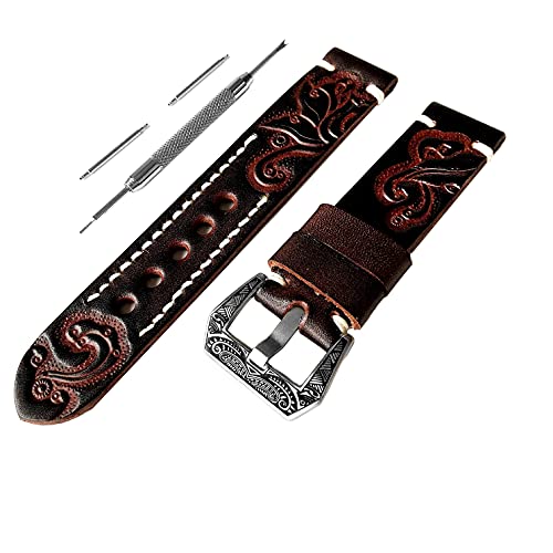 NICKSTON Embossed Dark Brown Genuine Leather Band Compatible with Garmin