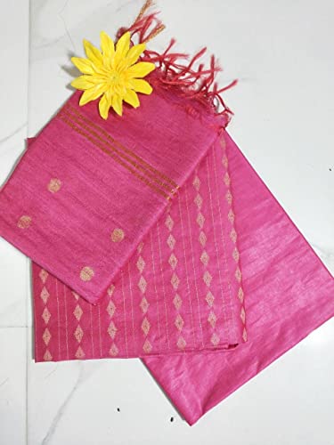 Image of STB-SILK TEXTILES BHAGALPUR Women's Bhagalpuri Cotton Silk Unstitched Salwar Suit Dress Material With Dupatta