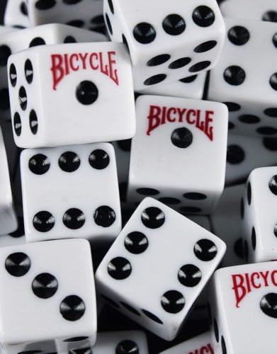 Image of Bicycle 20x Dice Set, 2X 10 Pack Six Sided D6 Dice, Standard Casino Game Classic White and Black Die, 20 Count, 16 mm