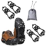 LACE INN 2 Pair Universal Non Slip Gripper Spikes for Shoes, Durable Ice Snow Grips Traction Cleats with 8 Steel Studs Crampon for Walking On Snow and Ice (Large)