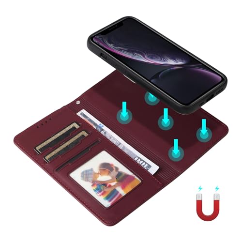 Coque iPhone XR étui portefeuille rabat cuir PU avec support magnétique antichoc