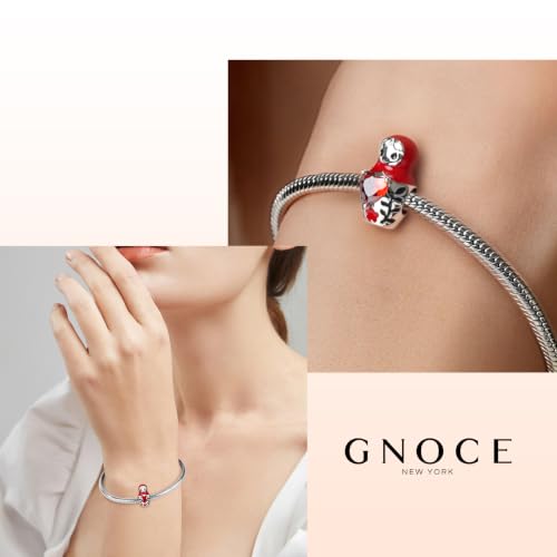 Image of GNOCE Embraces Heart Gemstone Bead Charms 925 Sterling Silver Rabbit Horse Triceratops Snake Monkey Cat Platypus Sloth Bear Pig Yak Ghost Matryoshka Doll Jewelry Gift for Women