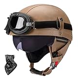 ☑ ABS-MATERIAL: Der Retro-Motorrad-Halbhelm besteht aus hochwertigem PU-Leder. Es verfügt über eine hohe Festigkeit und kann äußere Stöße effektiv absorbieren. Die innere Linse kann aufbewahrt werden und die Linse kann durch Herunterziehen des Schalters geöffnet werden. Abnehmbare Halsmanschette, damit Sie sie auch in den kalten Wintermonaten tragen können.