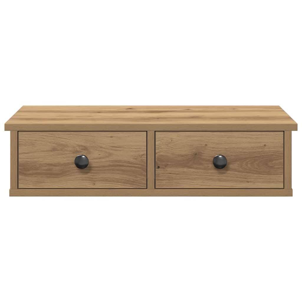 Schweberegal Deko, Wandregal mit Schubladen Artisan-Eiche 60x28x15cm Holzwerkstoff Hängeregal, Wandboard CD DVD Regal, Bücherregal für Flur, Wohnzimmer, Küche, Büro