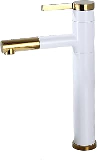 Grifería De Baño Grifo De Lavabo Extraíble Negro Sobre Lavabo Grifo De Lavabo Grifo De Baño Debajo De Lavabo Grifo De Agua Fría Y Caliente Blanco + Dorado Alto
