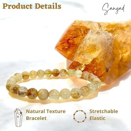 Image of Natural Citrine Crystal Bracelet for Men & Women - Certified Yellow Gemstone Beads for Wealth Abundance Positive Energy and Healing Jewelry