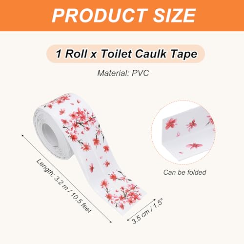 Image of PATIKIL Caulk Tape Waterproof Self Adhesive, PVC Toilet Caulking Sealant Strip Bathtub Caulk Sealing Strip Tape for Bathroom Kitchen Countertop, Red Flowers (1.5 Inch x 10.5 Ft)