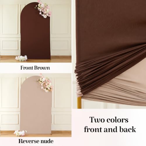 Image of 7.2FT 6FT Arch Backdrop Cover for Party, Set of 2 Stretchy Spandex Fitted Arch Stand Cover for Baby Shower, Birthday Wedding Decor, Chiara Backdrop Cover with Double-Sided Design(Nude, Brown)