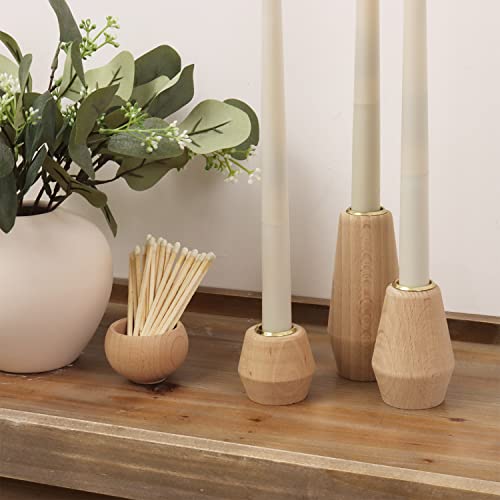 Wooden Candlestick Holders For Taper Candles Set Of 3 | Luxury Wood Candle Holders With Gold Cups And Decorative Wooden Cubes | Fireplace Candle Holder | Console Table Decoration Pieces #TOP6