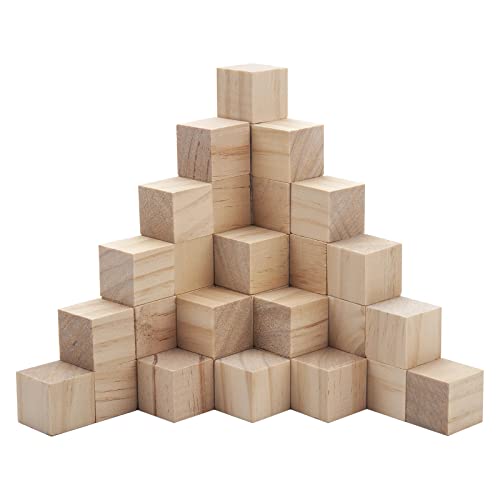 Wooden Blocks for Crafts 1 inch, 50 PCS Blank Wood Blocks for Crafting, Small Wooden Cubes Unfinished Solid Wood Squares for DIY Projects, Model Making, Letter Dices, Stamps