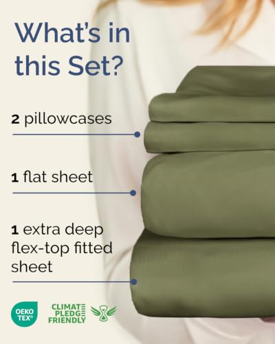 Image of Flex Top Split Head King Sheet Set - 4 Piece Extra Deep Sheets - Sage Green