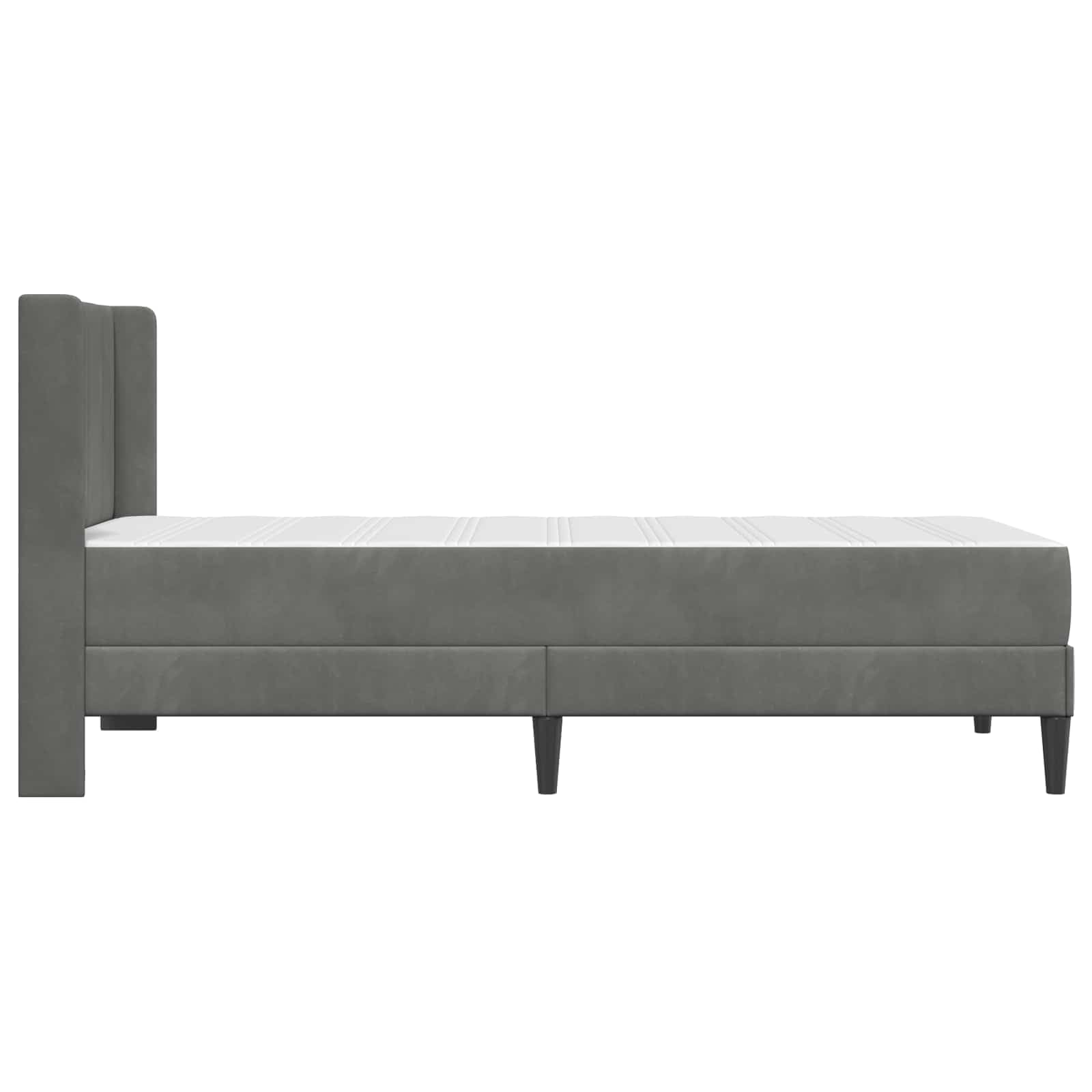 Ciemnoszara rama łóżka z materacem 100 x 200 cm, aksamitna poszewka, rdzeń ze sprężyn kieszeniowych, stelaż ze sklejki, ergonomiczna, oddychająca, nadaje się do prania, łóżko pojedyncze do