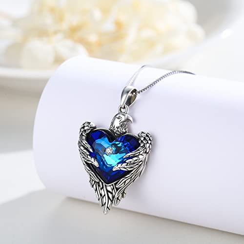 JUSTKIDSTOY Eagle Necklace for Women 925 Sterling Silver Hawk Bald Eagle Pendant Necklace with Blue Crystal Jewelry Graduation Gifts for Daughter Girlfriend2