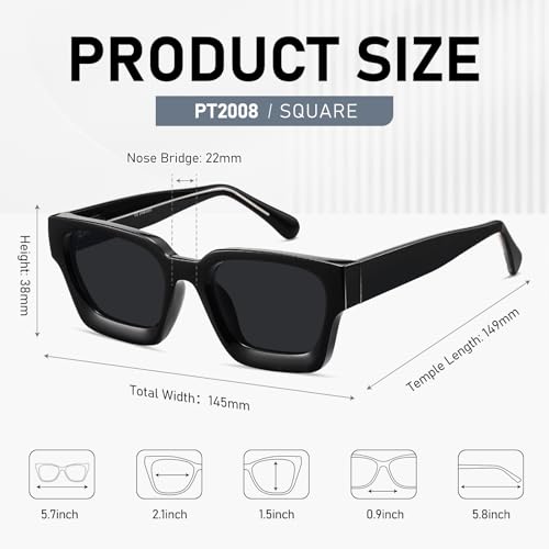 Thick Square Sunglasses for Men Women Retro Chunky Rectangle Sun Glasses UV Protection Designer Shades Style PT20084