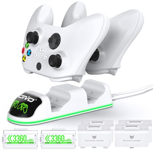 OIVO Controller Ladestation mit 2 wiederaufladbaren Akku für Xbox One/Xbox Series X/S, Xbox One Controller Ladestation mit 2 x1300mAh wiederaufladbaren Akkus Weiß (Xbox One & Series)