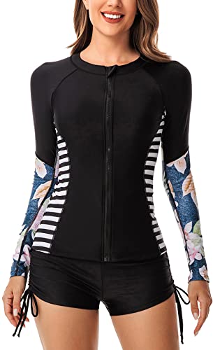 SEAUR Rash Guard damer långärmad UPF 50 UV skydd tvådelad baddräkt baddräkt slim fit solskydd badmode skjorta och shorts S M L XL XXL 3XL, A01, S