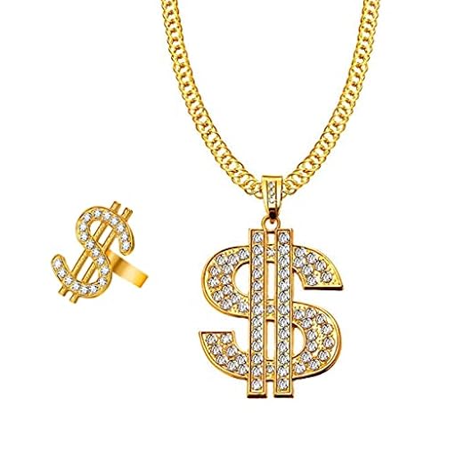 Liitata Juego de 2 anillos con signo de dólares, collares, collares, colgantes de dólares, cadenas raperos punk oro de los años 80, accesorios para disfraces para hombre, carnaval, fiestas temáticas | Ya disponible en tu tienda friki favorita! En mundofriki.es! Liitata Juego de 2 anillos con signo de dólares, collares, collares, colgantes de dólares, cadenas raperos punk oro de los años 80, accesorios para disfraces para hombre, carnaval, fiestas temáticas | Ya disponible en tu tienda friki favorita! En mundofriki.es!