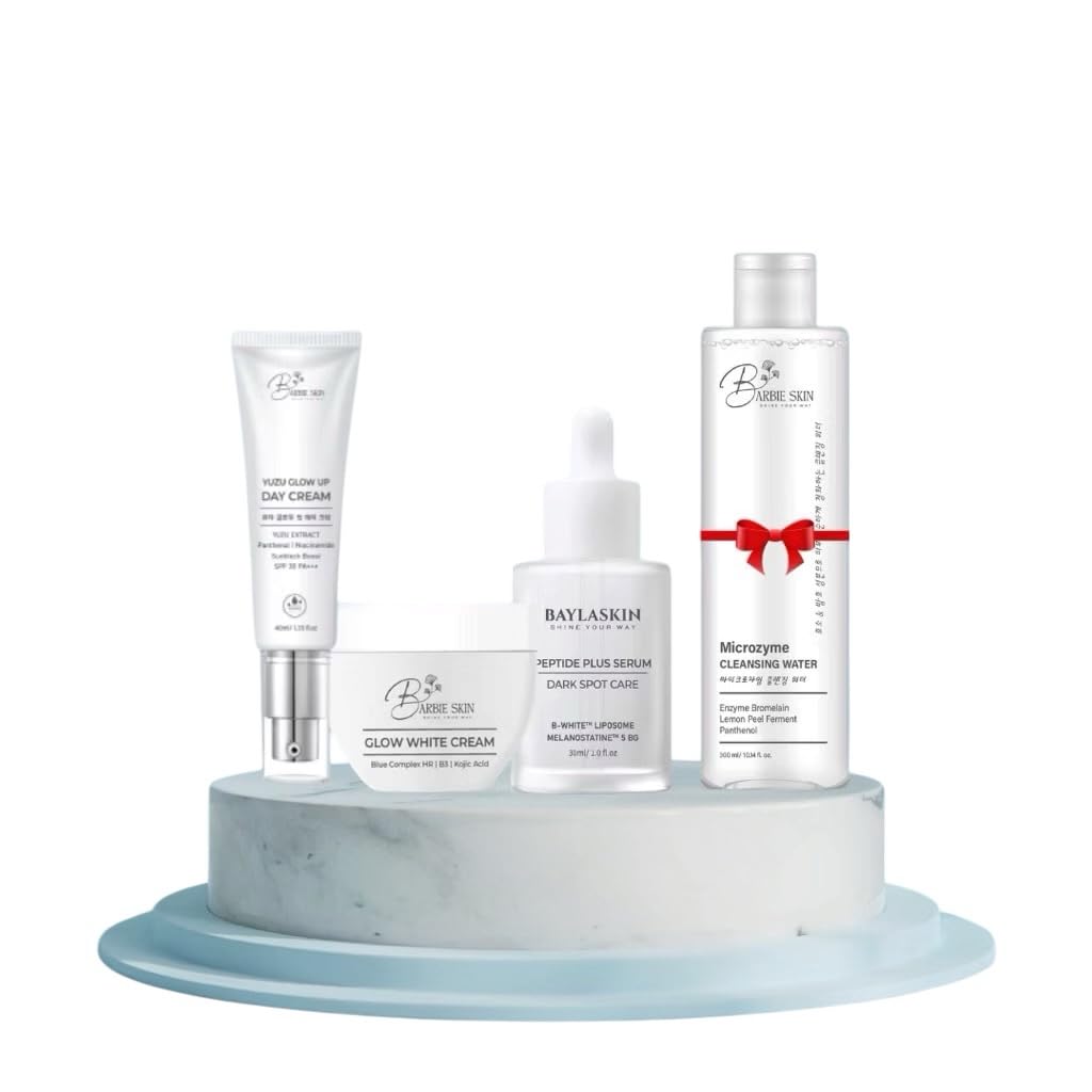 Baylaskin Day & Night Face Combo Set, Yuzu Glow Up Day Cream, Glow White Cream, Peptide Plus Serum Dark Spot Care, Microzyme Cleansing Water (4 Items)