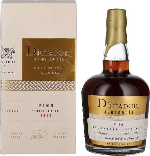 DICTADOR Jerarquia Fino | Kolumbianischer Rum gereift in Ex Sherryfass 1980 (40 Jahre), 43% Alkoholgehalt | 1 Flasche x…